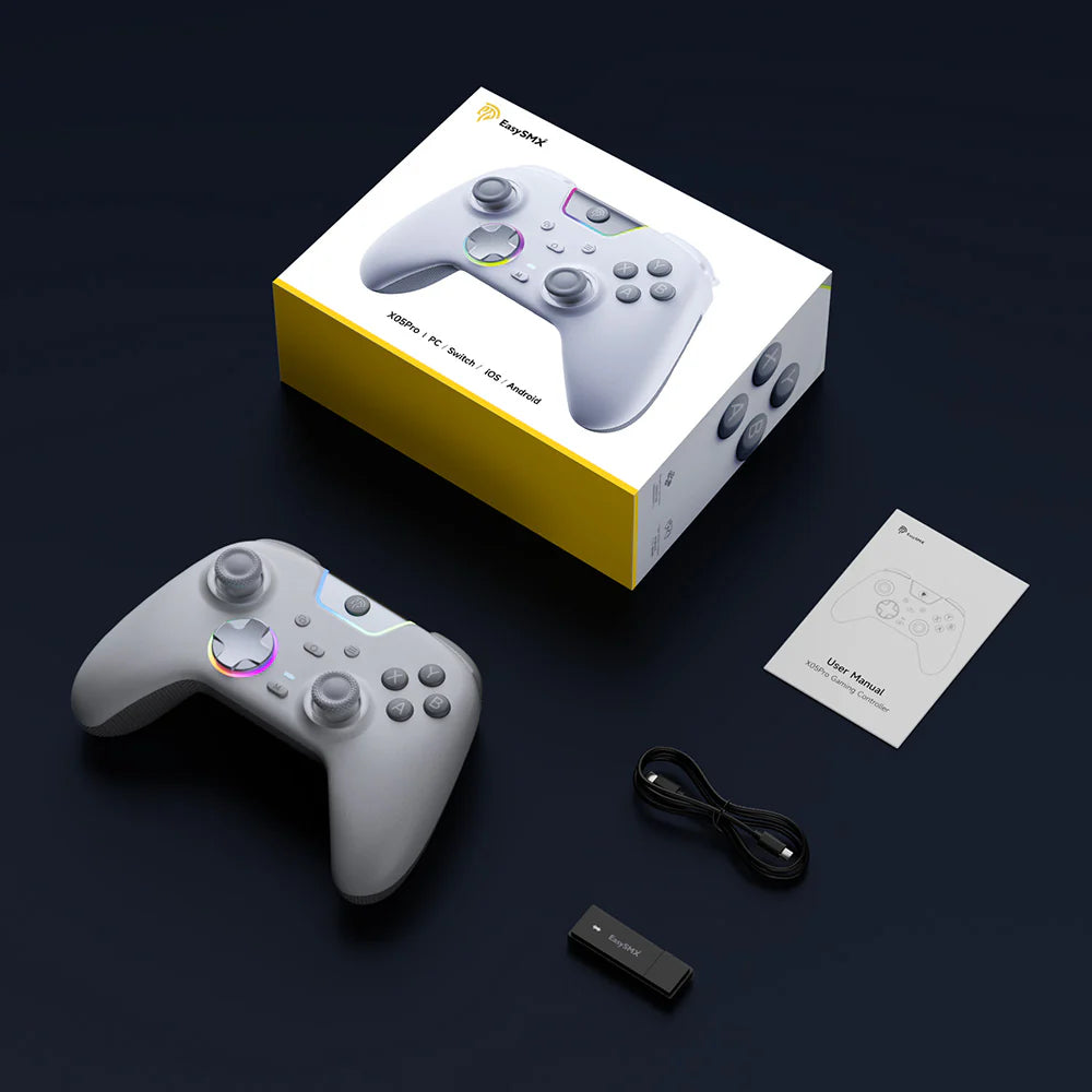 EasySMX X05 Pro Wireless Controller White | Multi-Platform Bluetooth + 2.4GHz Gamepad for PC, Android, iOS, Nintendo Switch & Steam Deck | RGB Lighting | Dual Vibration | Ergonomic Design | Best Wireless Controller in Pakistan – Daddu Charger Gaming Store