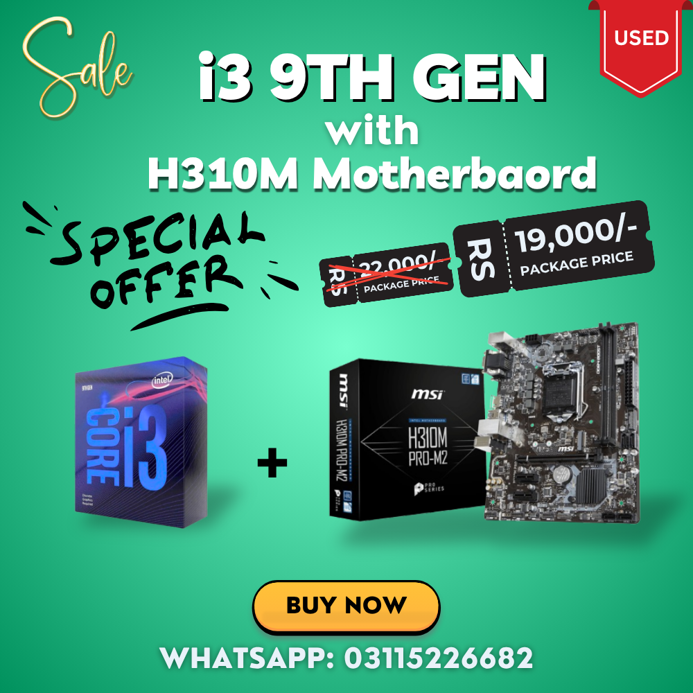 Intel Core i3 9th Gen + H310M Motherboard Used Combo – 1 Month Warranty
