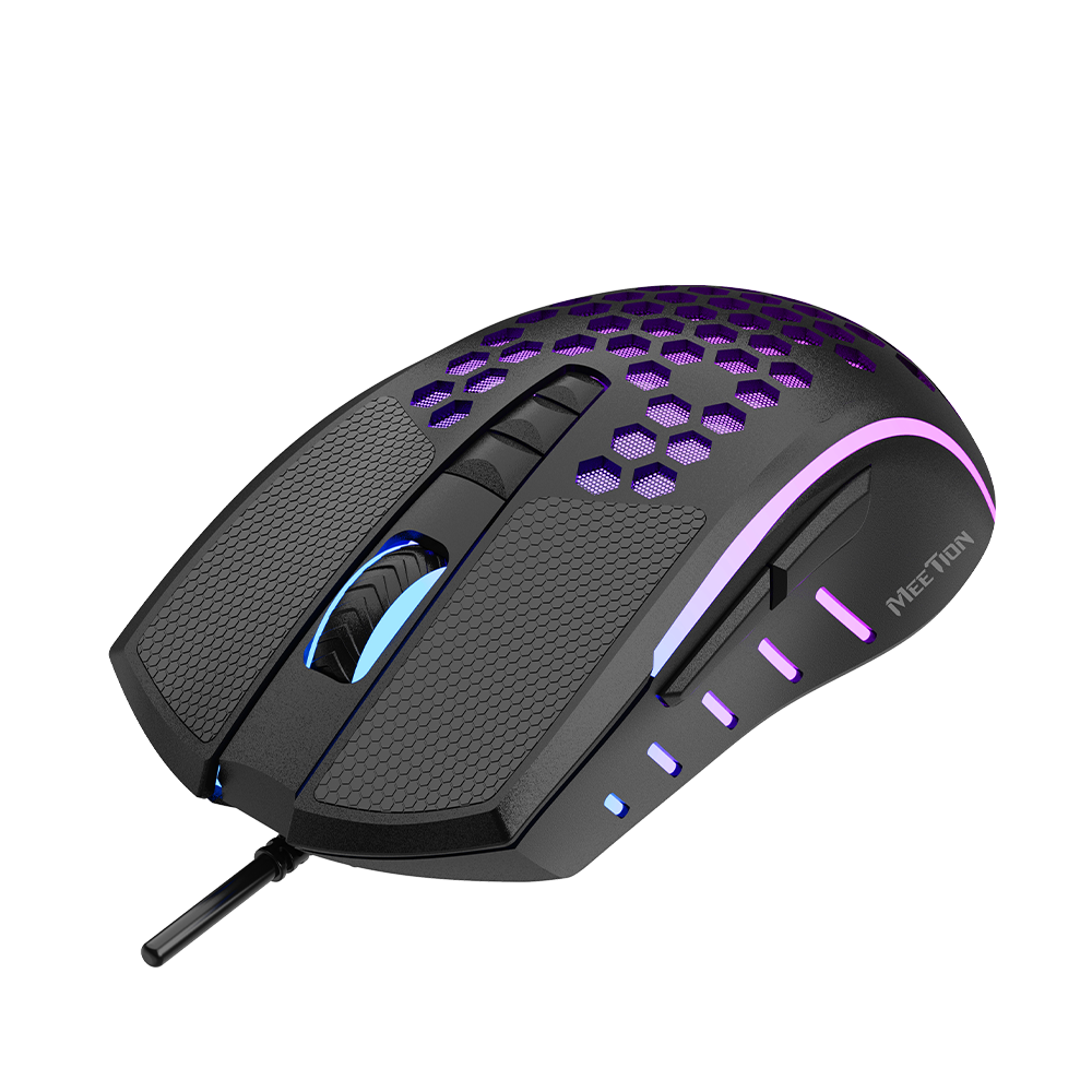 Meetion GM015 Honeycomb RGB Gaming Mouse – Lightweight 6400 DPI, 7+1 Buttons