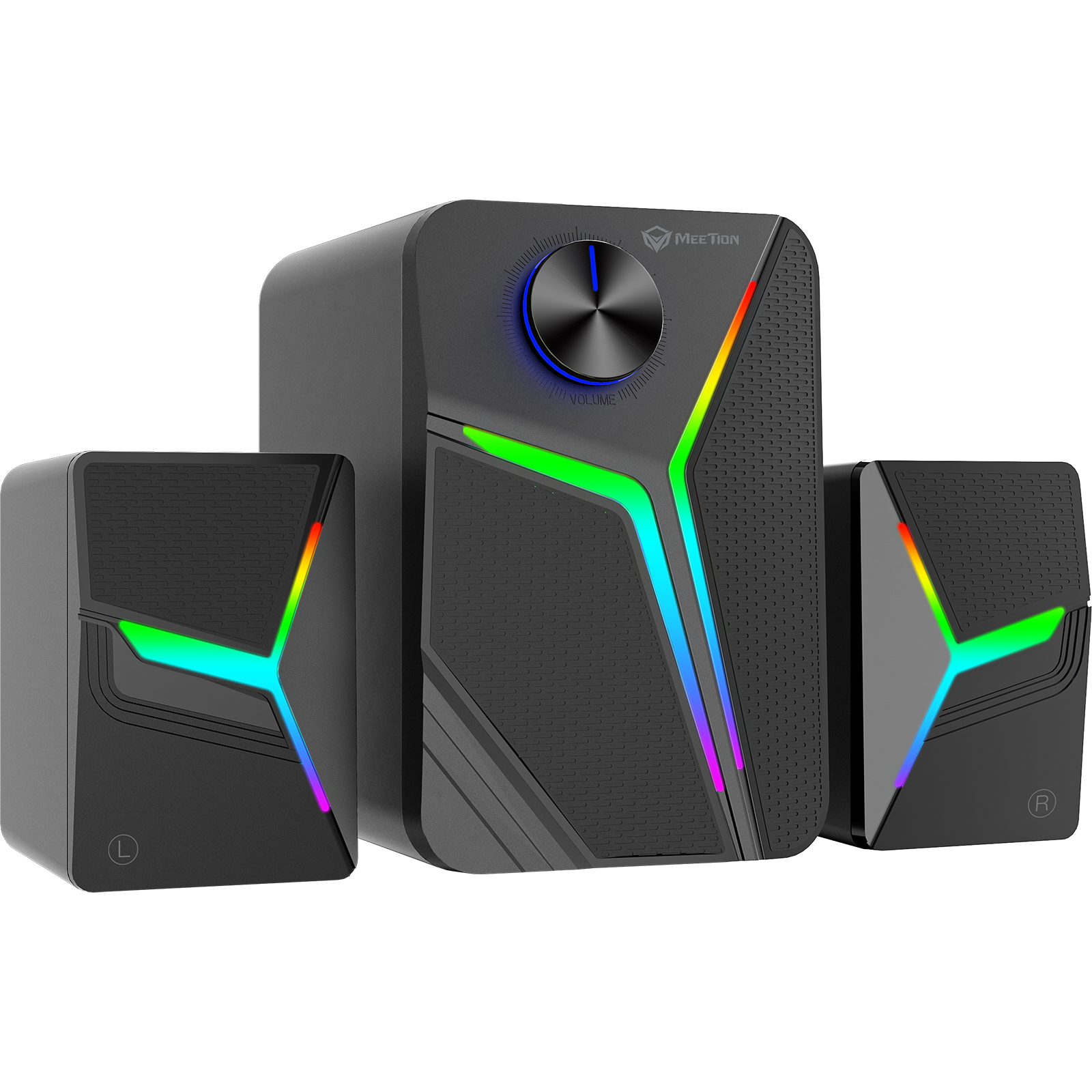 Meetion SP2111 Pro 2.1 Gaming Desktop Speakers | RGB Subwoofer & Satellite System | Powerful Bass Sound | USB Powered Multimedia Speaker for PC & Gaming Setups