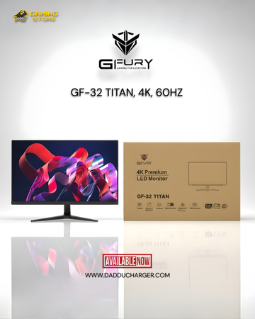GFURY Titan 32-Inch 4K IPS Gaming Monitor – UHD 3840×2160, 60Hz, Borderless Display, RGB Back Ring, Type-C, DP & HDMI