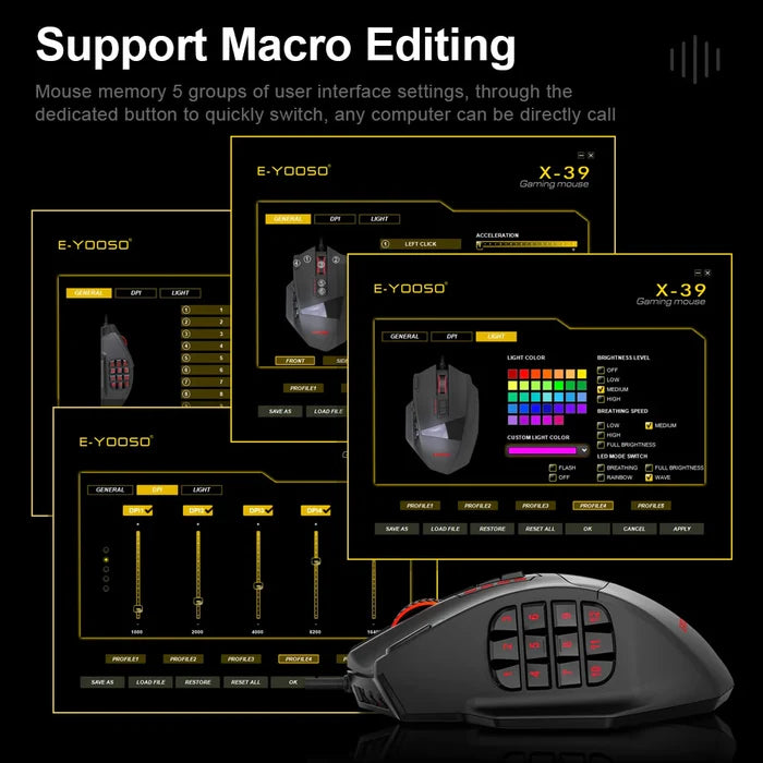 E‑YOOSO X‑39 Wired RGB Gaming Mouse – 16,400 DPI, 19 Programmable Buttons, Ergonomic Design