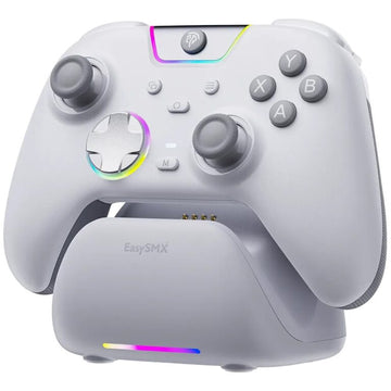 EasySMX X05 Pro Wireless Gaming Controller White with Charging Dock – Hall Effect Joysticks, Tri-Mode, 1000Hz Polling Rate, RGB, PC/Switch/Android/iOS
