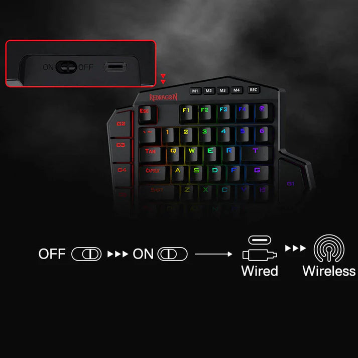 Redragon Diti Elite – RGB Wireless One-Handed Gaming Keyboard | Black