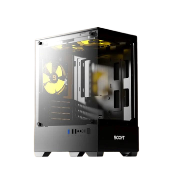 Boost Enclosure Essential Series E100 Mid-Tower Gaming Case Black – 3 ARGB Fans, Tempered Glass, Micro-ATX Support