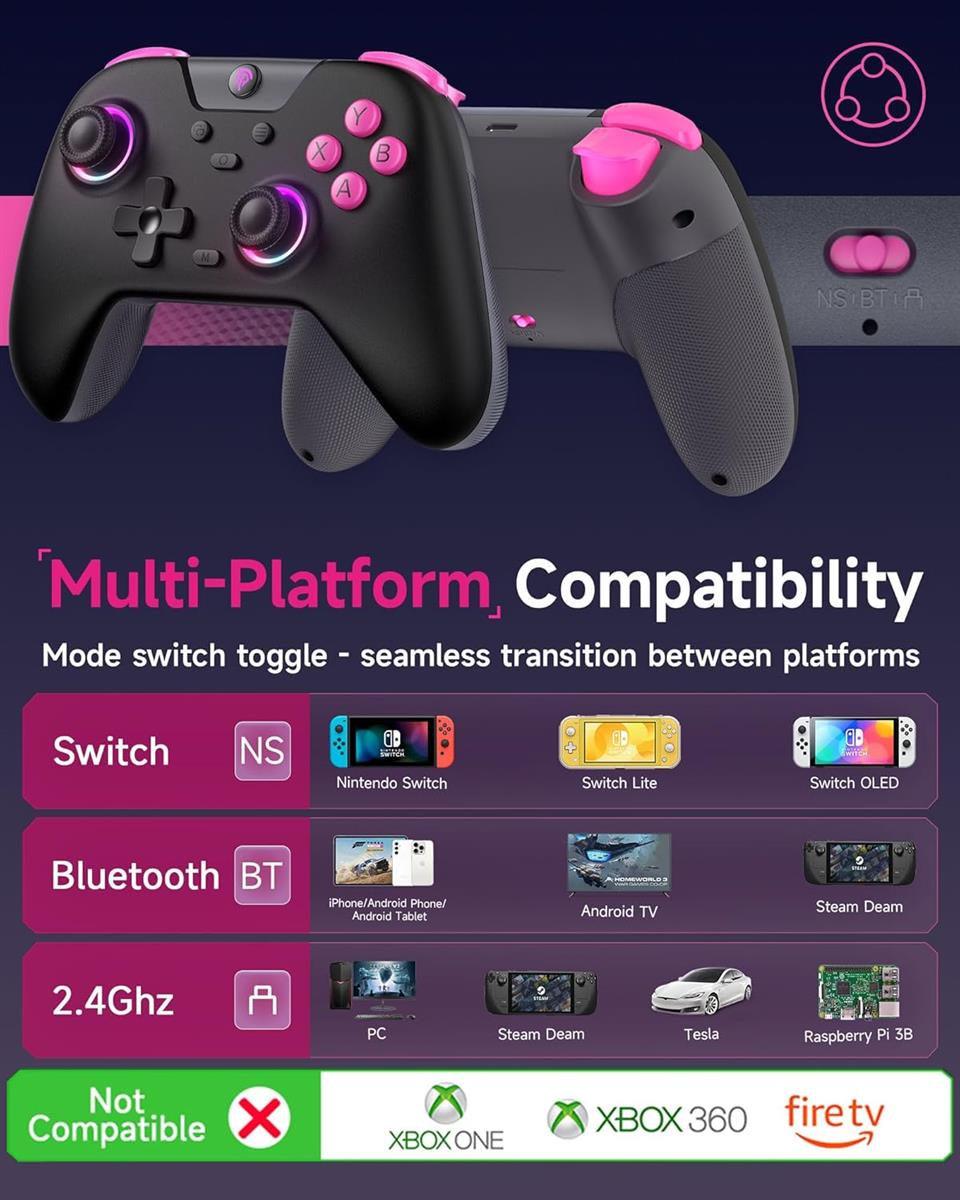 EasySMX X05 Gaming Controller  Black – Hall Effect Precision, RGB Lights & Multi-Platform Play