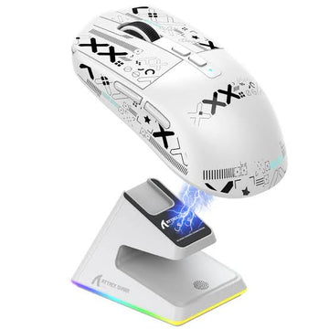 Attack Shark X6 Wireless Gaming Mouse – PAW3395 Sensor, 26K DPI, Tri-Mode 2.4G/Bluetooth 5.2/Wired, RGB Charging Base – White
