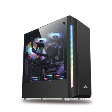 AA-Tigers Defender RGB ATX Gaming Case Black – Tempered Glass, 3 RGB Fans, ATX Mid Tower