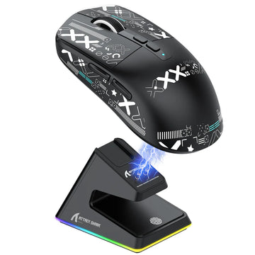 Attack Shark X6 Wireless Gaming Mouse – PAW3395 26K DPI Sensor, RGB Charging Base, Tri-Mode, 5 Programmable Buttons – Black