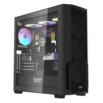 DarkFlash M305 Micro-ATX Tempered Glass PC Case – Black | 3x Pre-Installed ARGB Fans | Compact Airflow Gaming Case