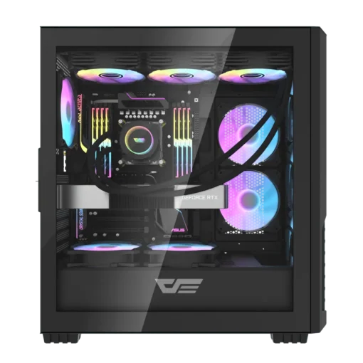 DarkFlash M305 Micro-ATX Tempered Glass PC Case – Black | 3x Pre-Installed ARGB Fans | Compact Airflow Gaming Case