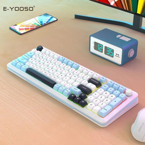 E-YOOSO Z98 White Blue Light Mechanical Gaming Keyboard Price in Pakistan | Hot-Swappable RGB 98-Key Keyboard | PBT Keycaps
